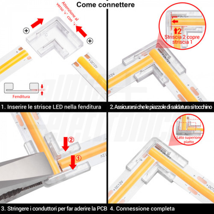 Connettore per PCB 10mm ad angolo Strip/Strip Per strisce SMD/COB monoco - immagine 2