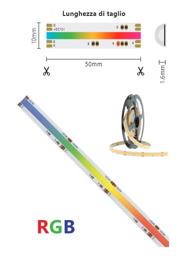 Striscia LED COB 24V IP20 5 metri 15W/m - RGB