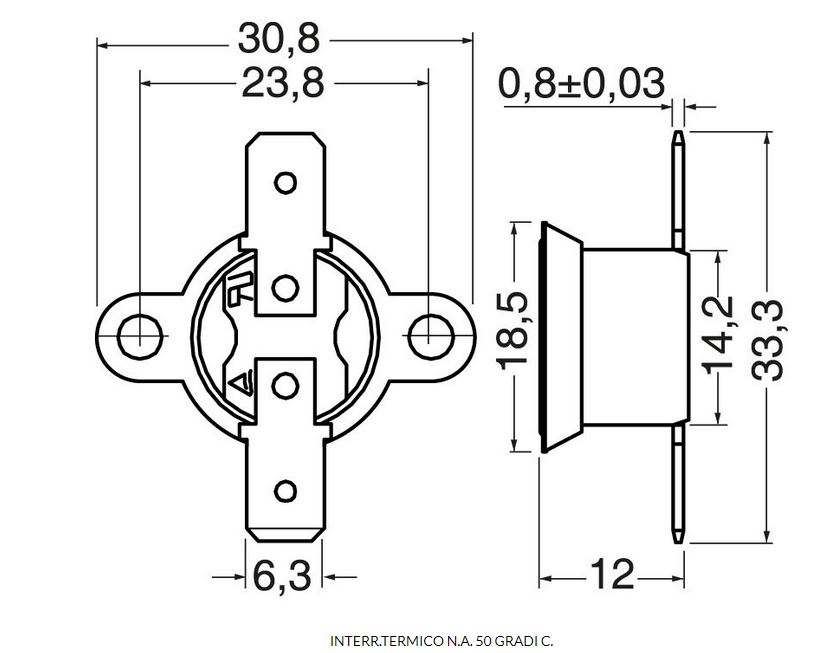 Interruttore Termico 50°C NA 10A, 250V - immagine 2