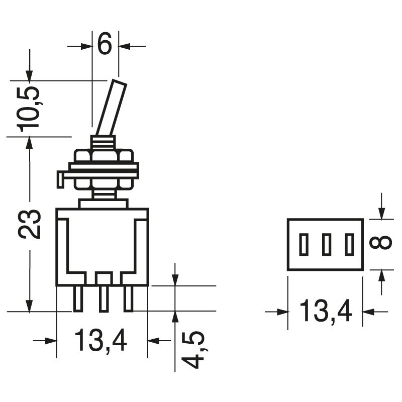 Deviatore miniatura 1 scambio 2 posizione 125V 6A - immagine 2