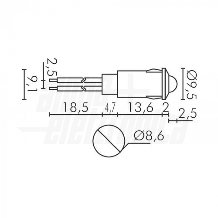 Indicatore LED da pannello lampeggiante - 12Vdc - Rosso - immagine 2