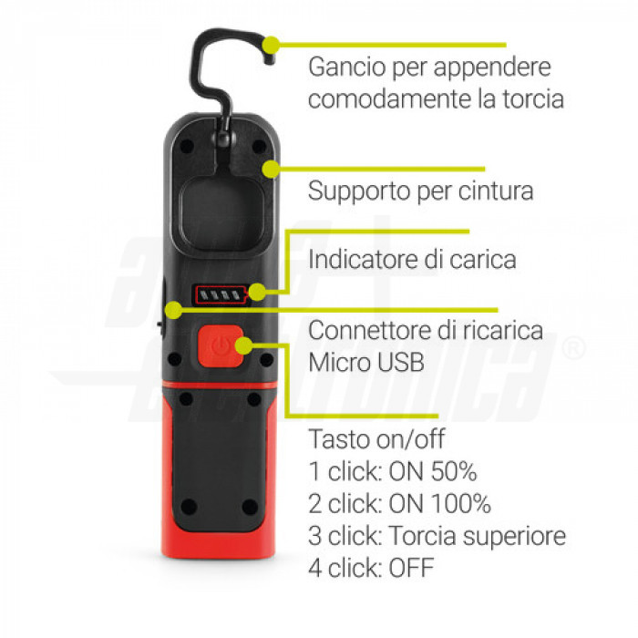 Torcia Led portatile a batteria - 5W - Serie Flex - immagine 2