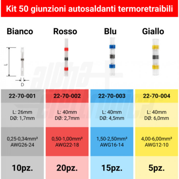 Kit giunzioni autosaldanti termoretraibili - Set 50 pezzi - immagine 2