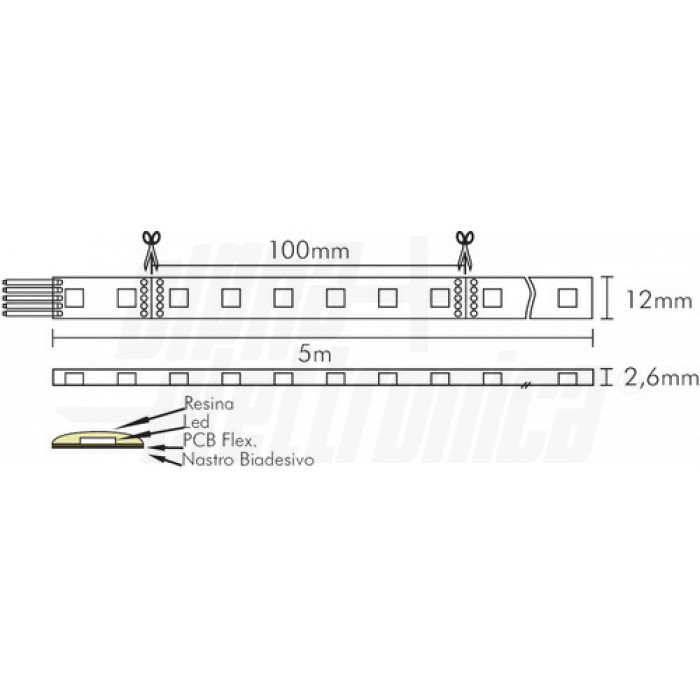 Striscia Led 5m 60 Led/m 5050 24Vdc 14,4W/m - RGBW Bianco caldo - immagine 2
