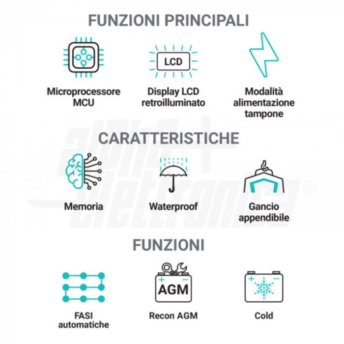 Caricabatterie 1/4A 6/12V 5-120Ah Pb/LiFePO4 smart 4 fasi serie PROCHARG - immagine 2