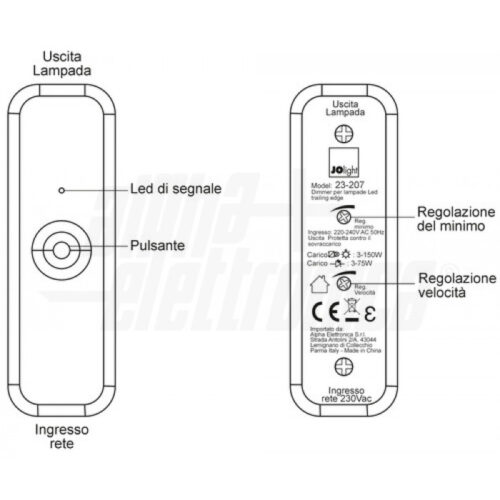 Dimmer 230Vac per lampade led con pulsante e regolazione luminosità - immagine 2