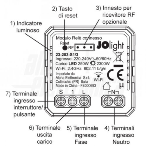 Modulo relè 230V Wi-Fi 2,4GHz Smart per interruttore/pulsante - 1 canale - immagine 2
