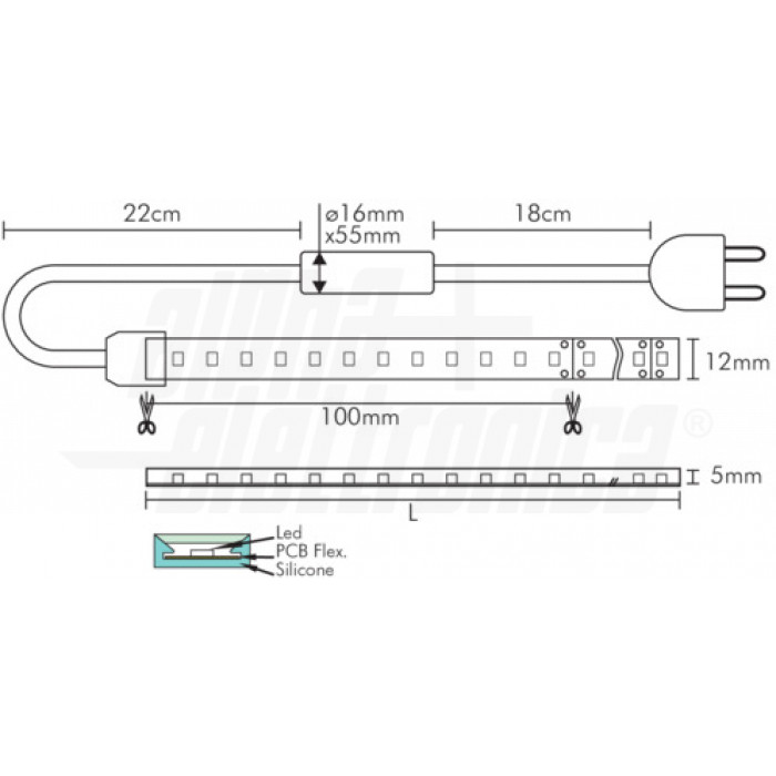 Striscia Led 230Vac 2835 120led/m 15W/m IP66 BIANCO CALDO 3000K - 20m - immagine 2