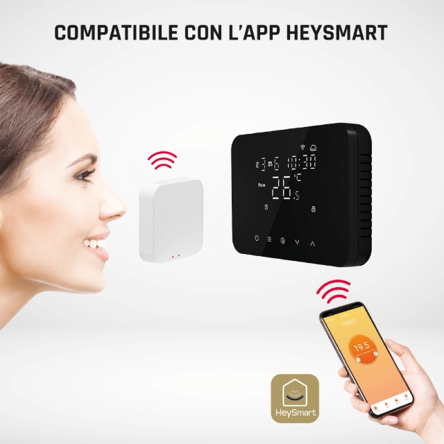 HeyThermo-Free - Termostato smart a batterie soft touch nero - immagine 2