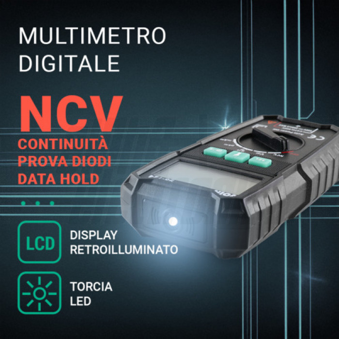 Multimetro digitale tascabile Display LCD retroilluminato - NCV - Torcia - immagine 3