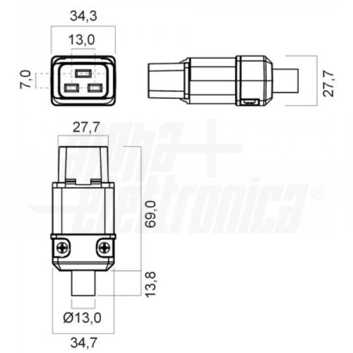 Presa volante IEC - presa IEC  C19 16A 250Vac montaggio su cavo - immagine 2