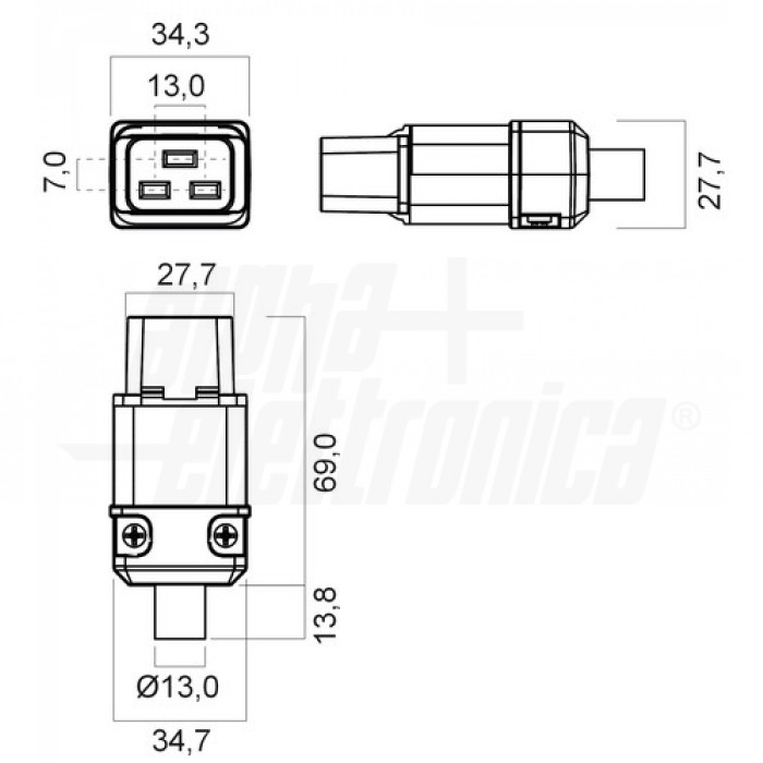 Presa volante IEC - presa IEC C19 16A 250Vac montaggio su cavo - immagine 2