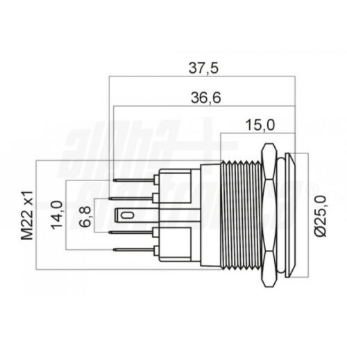 Pulsante antivandalo foro 22mm luminoso VERDE - 24V - 2P - a saldare - immagine 3