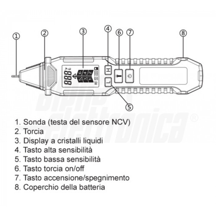 Rilevatore di tensione senza contatto 12-1000V multifunzione con torcia - immagine 2