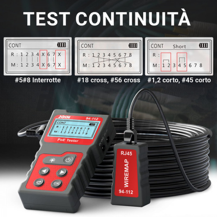 Tester cavi LAN e RJ45 PoE Display LCD con torcia - immagine 3