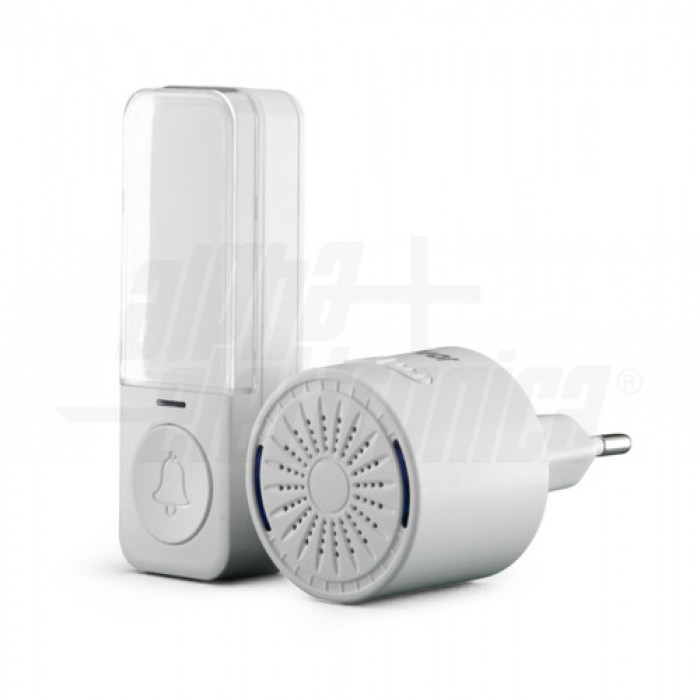 Kit campanello wireless bianco con pulsante cinetico fino a 180m