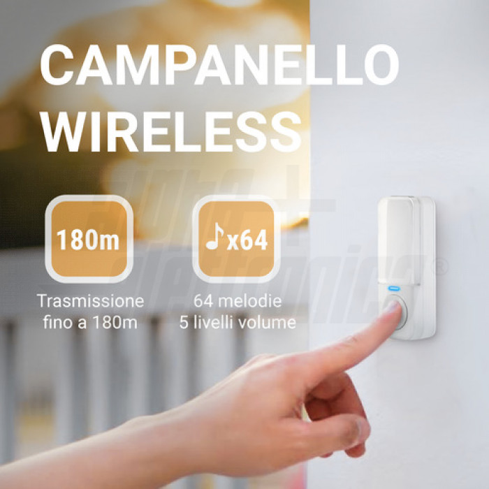 Kit campanello wireless bianco con pulsante cinetico fino a 180m - immagine 3