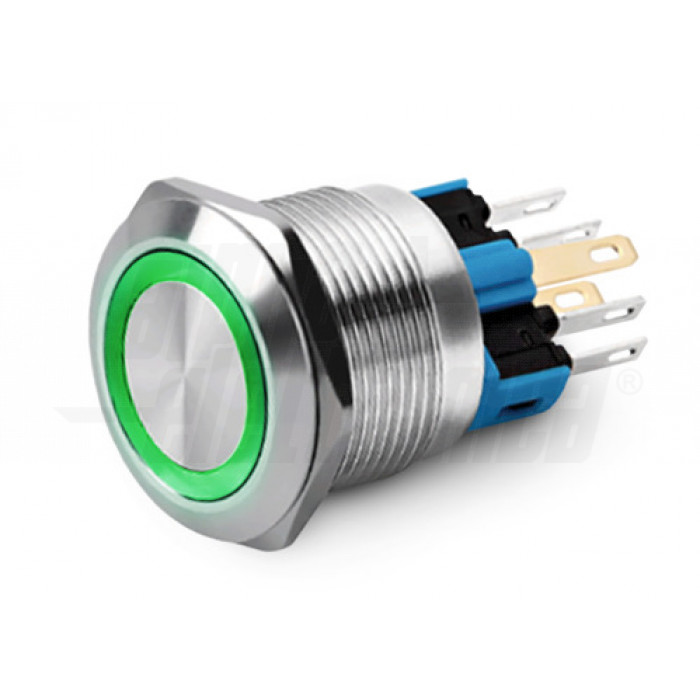 Interruttore antivandalo 22mm IP65 bistabile luminoso VERDE - 24V - 2P