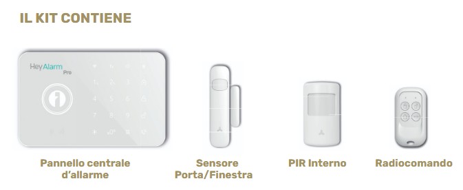 HEYALARM PRO - Kit antifurto wireless smart WIFI+4G centrale + sensore porta/finestra + sensore pir + radiocomando - immagine 3