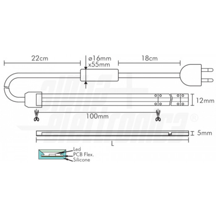 Striscia Led 230Vac COB 480led/m 12W/m IP66 - Bianco naturale - 10m - immagine 2
