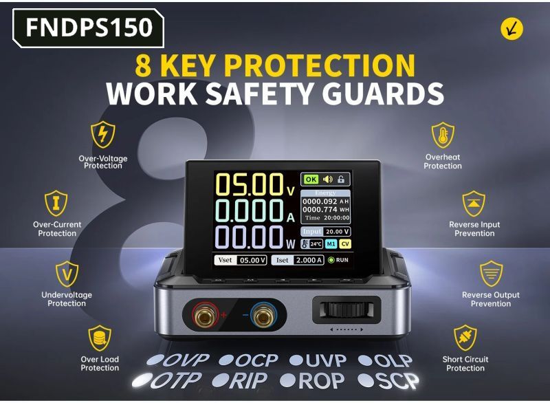 DPS150 FNIRSI - Alimentatore DC regolabile 0-30V 0-5A ad alte prestazioni - immagine 4