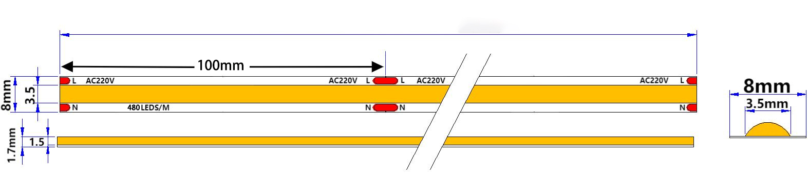 HSL-COB480-HV6K-IP65 - Striscia LED COB 220V IP65 6000K - immagine 2