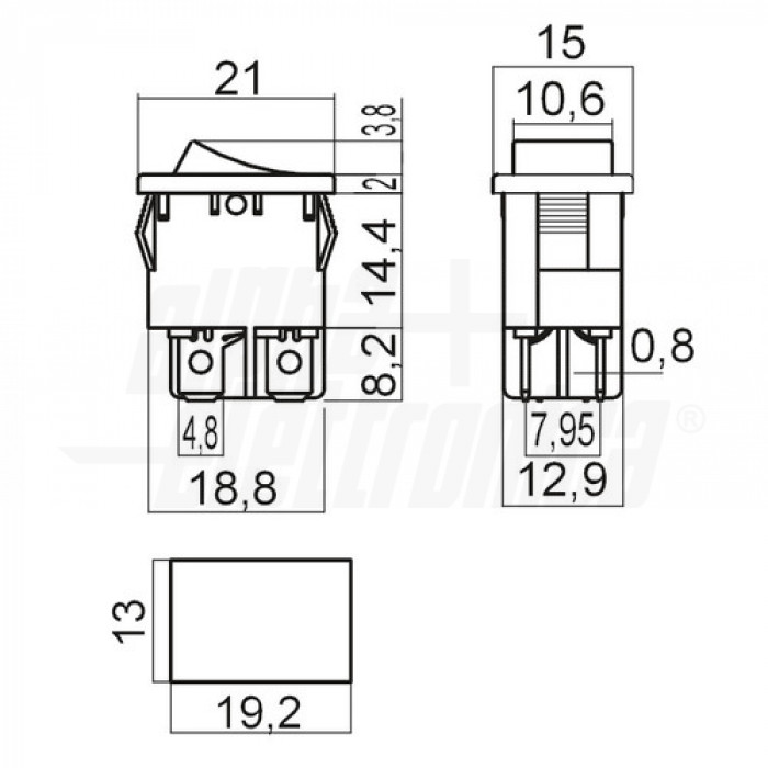 Interruttore bilancere 2P on/-/off faston 4,8 - luminoso ROSSO - immagine 2