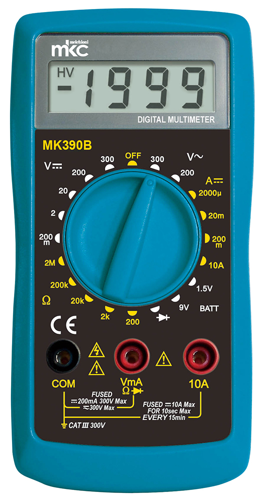 MK390B - Multimetro digitale DC/AC 300V con test batterie e diodi