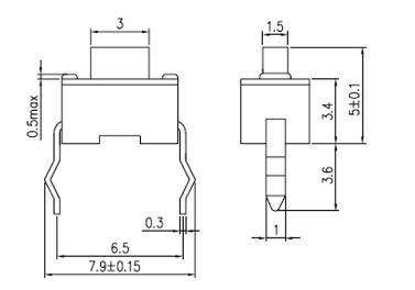Micropulsante per circuiti stampati OFF-(ON) 6x3,5x5 mm - immagine 2