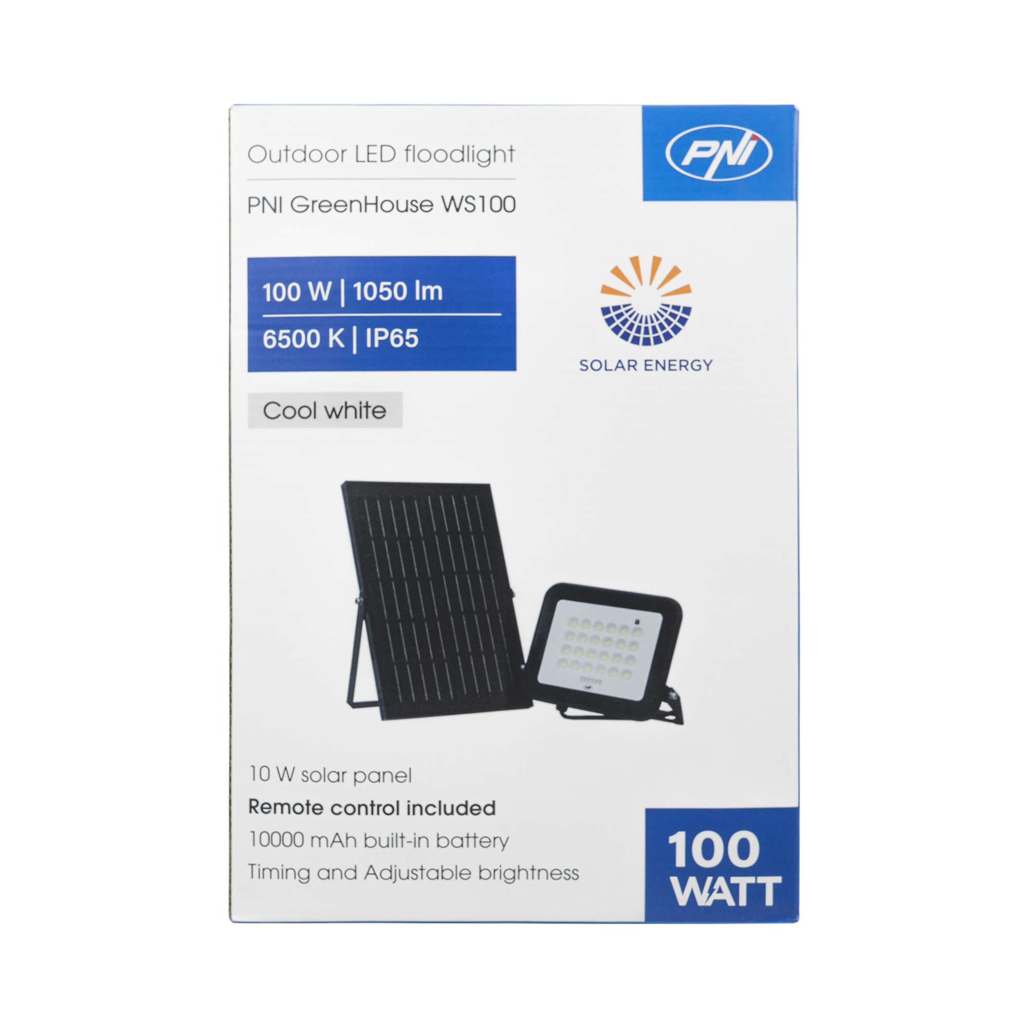 GreenHouse WS100 Proiettore LED 100W + pannello solare e batteria 6500K