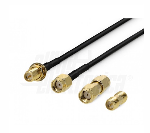Cavo coassiale RG174 RP-SMA Maschio RP-SMA Femmina 5m 2 adattatori