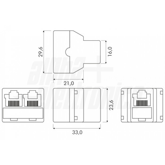 Adattatori telefonici modulari RJ11 / RJ14 6P4C da presa a doppia presa - immagine 2