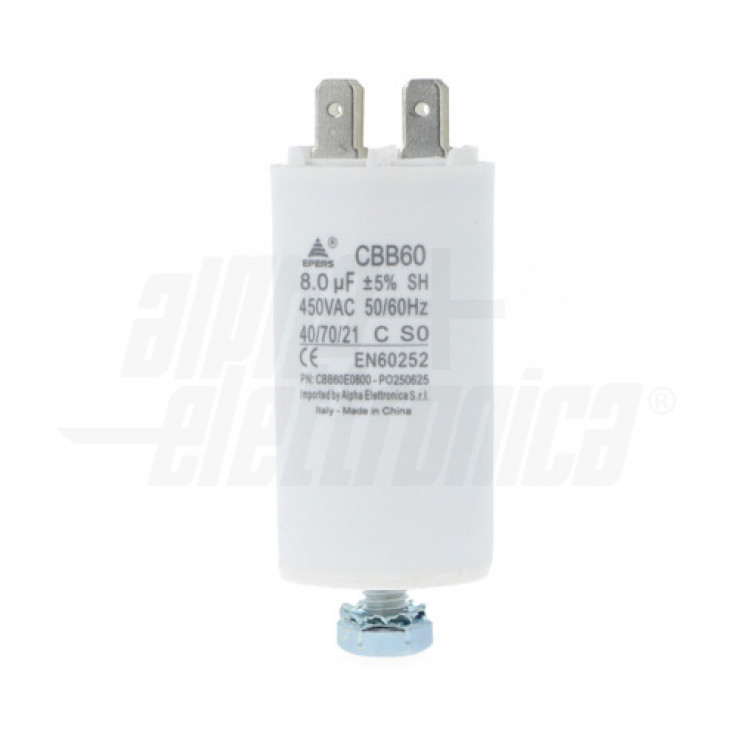 Condensatore polipropilene CBB60 8uF 450V Faston 6,3mm